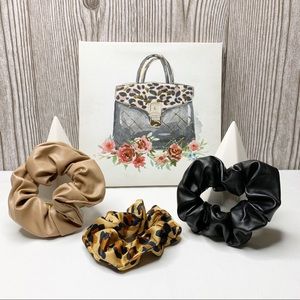 Trio of Stylish Vegan Leather Scrunchies